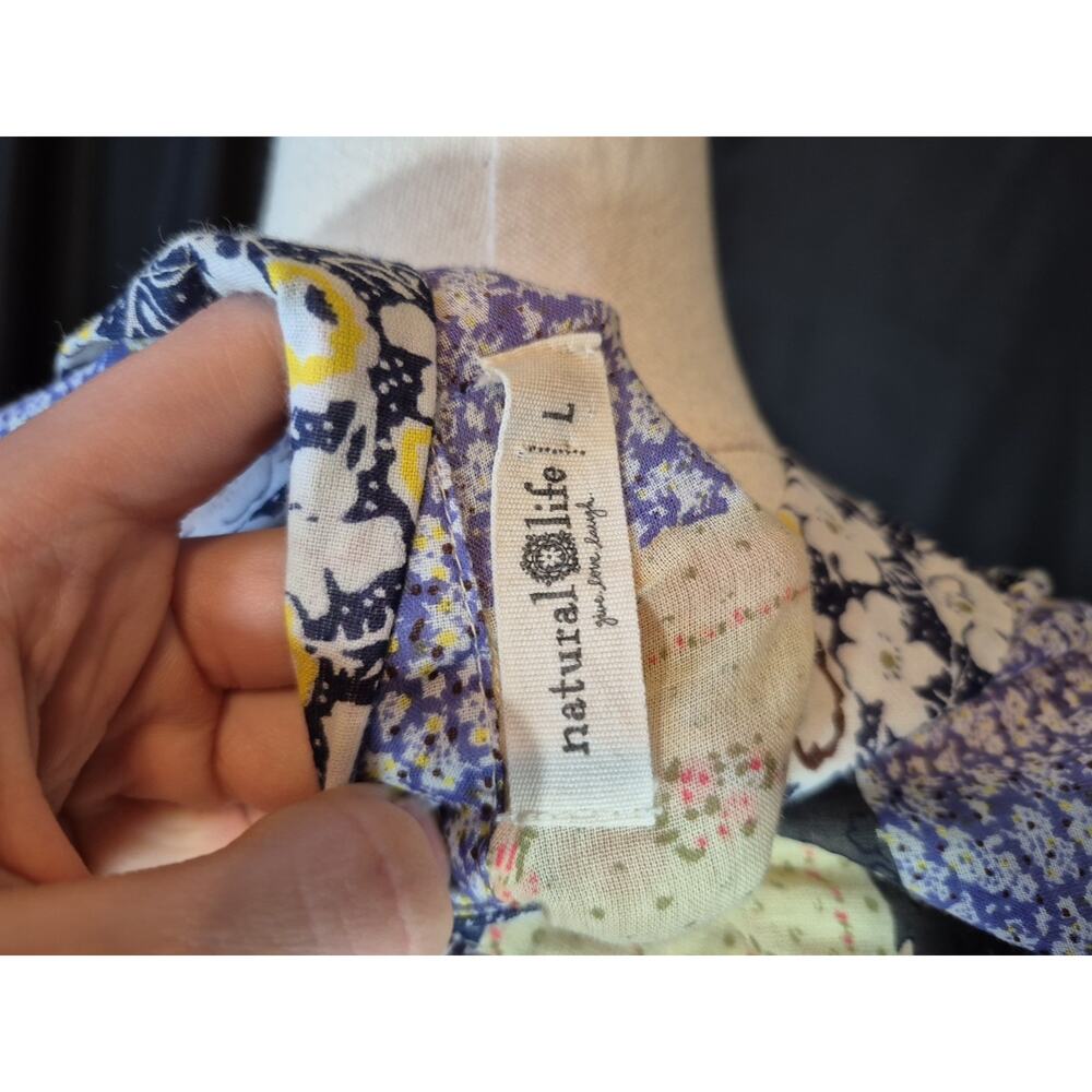 Natural Life Lola Patchwork Floral Tie Front Blouse Orange Blue Multi Large - Picture 10 of 10